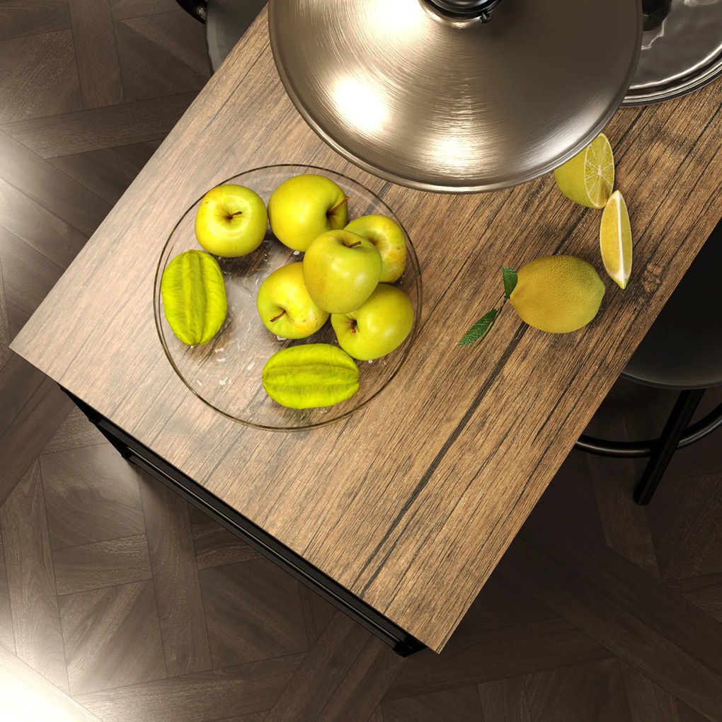 HOMCOM 3-częściowy zestaw do jadalni z ladą barową i 2 krzesłami, Mały zestaw kuchenny z bocznymi półkami, MDF, metal, czarny