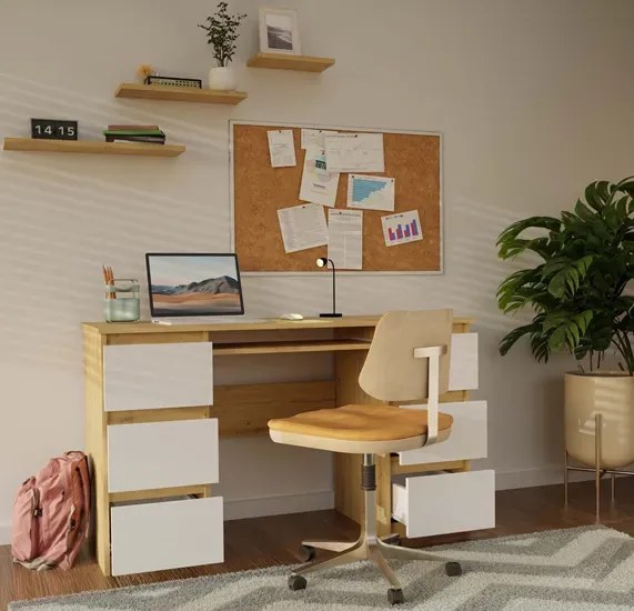 Duże biurko gabinetowe z szufladami dąb artisan + biały C1-M25
