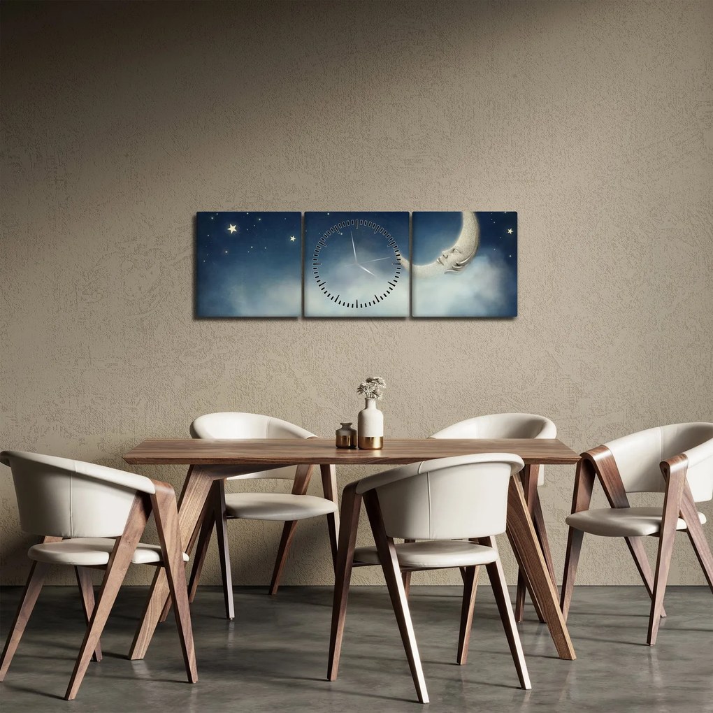 Obraz - Księżyc z gwiazdami (z zegarem) (90x30 cm)