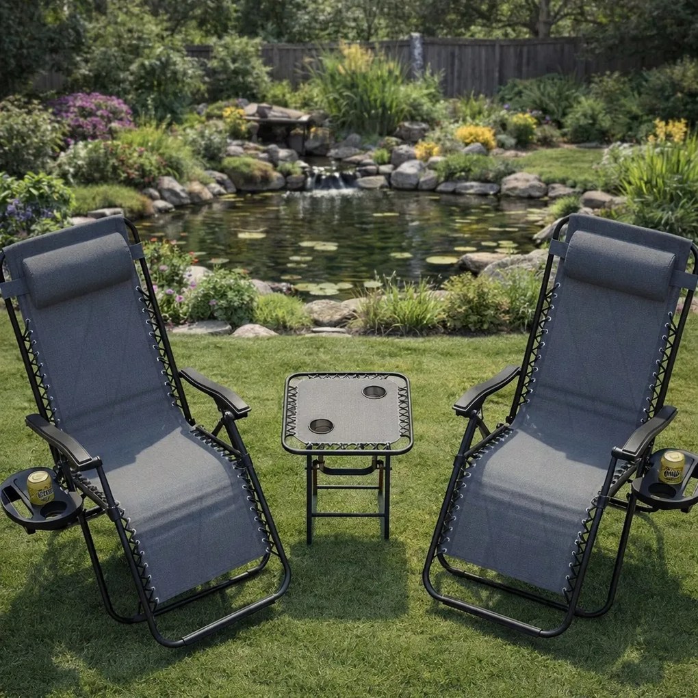 Zestaw 2 leżaków ogrodowych ze stolikiem Malibu TDC2503, kolor szary