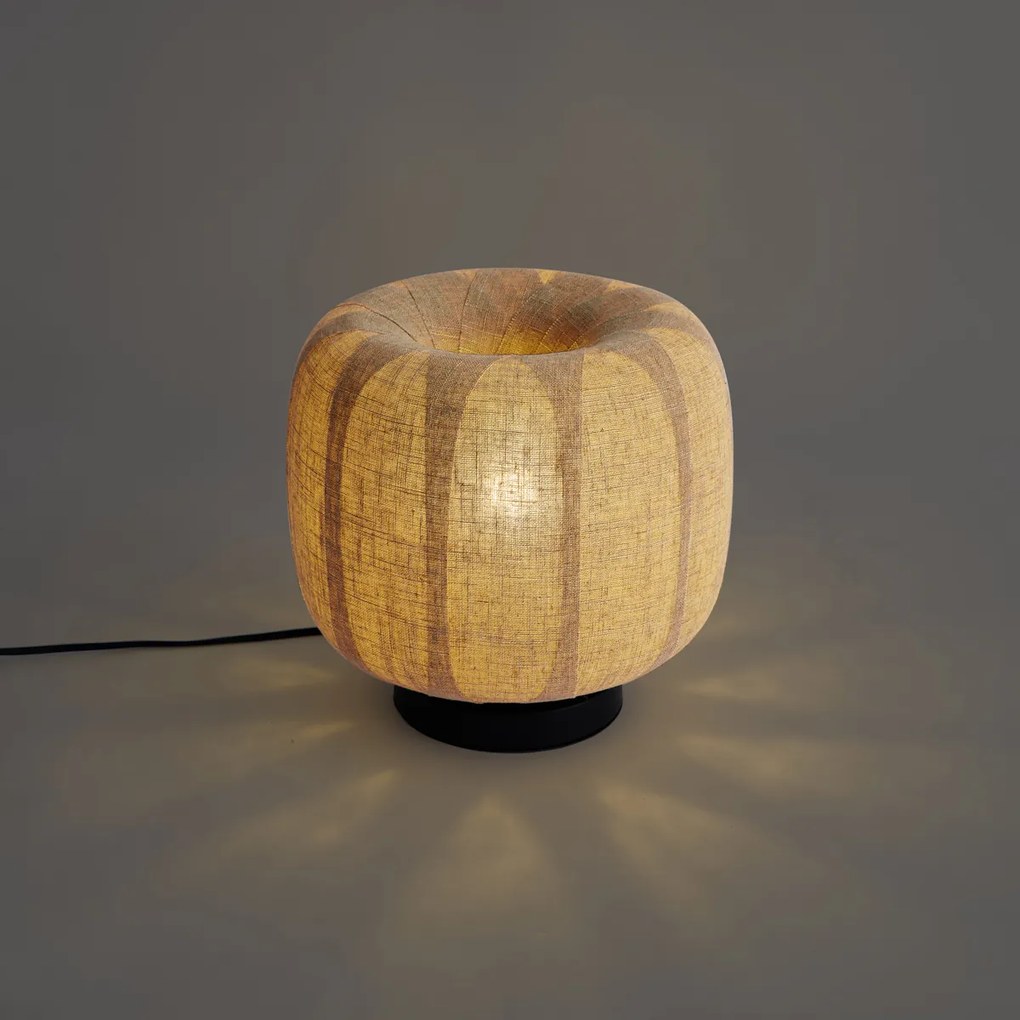 Inteligentna lampa stołowa czarna z beżowym lnianym abażurem 28 cm z Wifi A60 - Nami