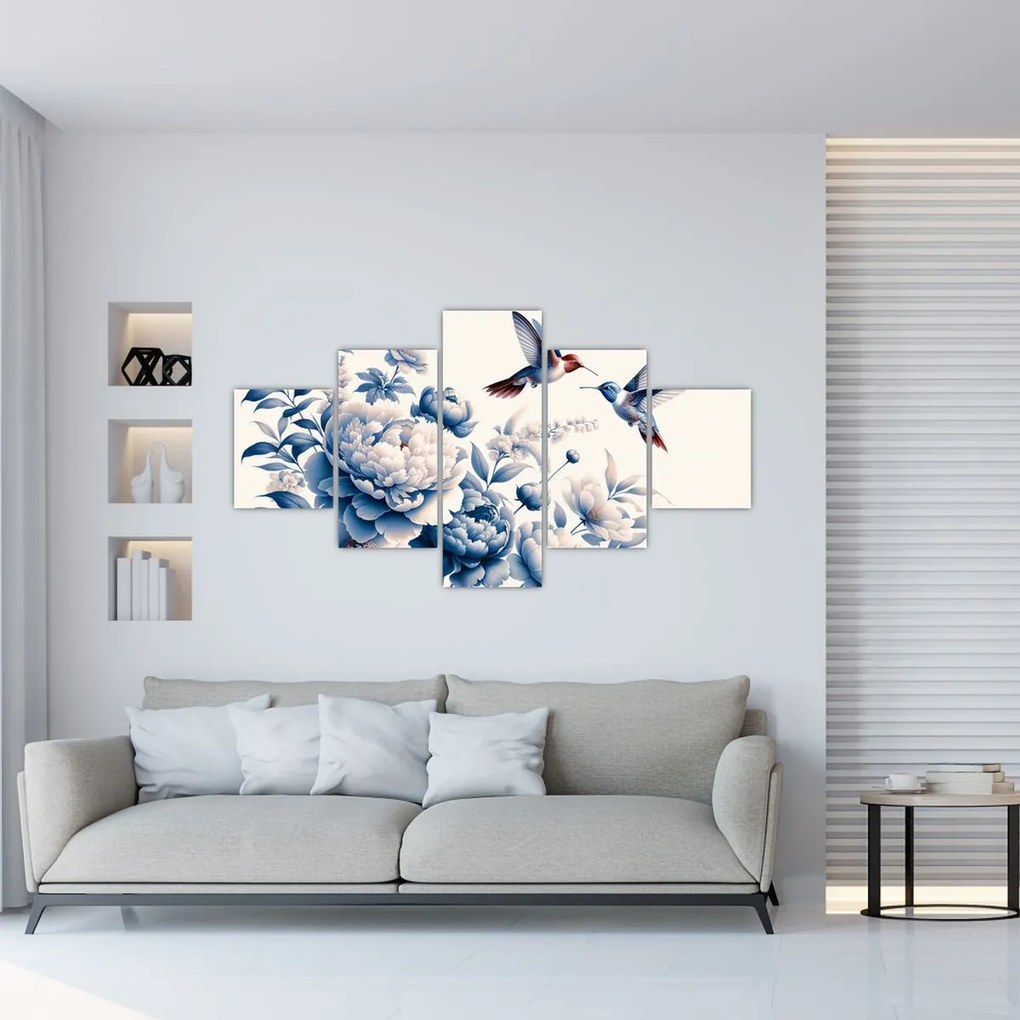 Obraz - Kolibry nad kwiatem (125x70 cm)