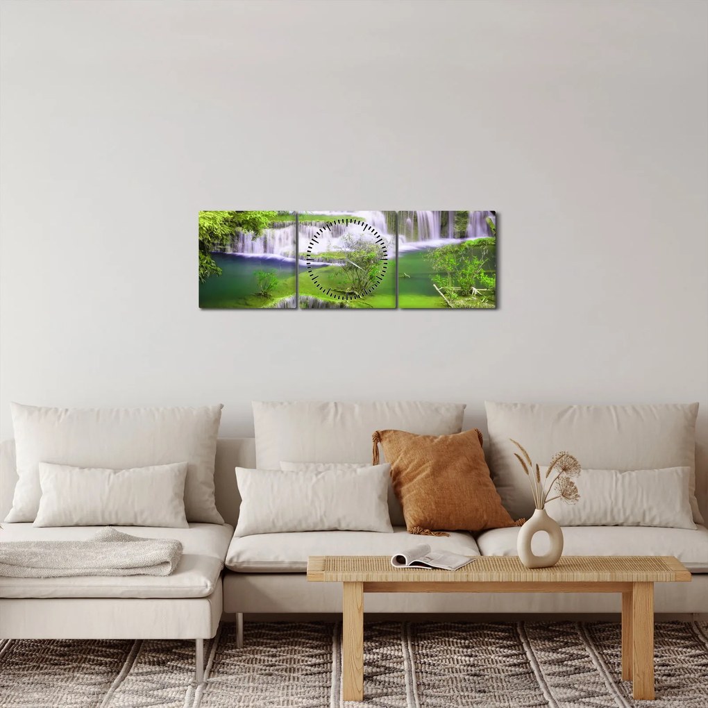 Obraz - Wodospady Huay Mae Khamin, Kanchanaburi, Tajlandia (z zegarem) (90x30 cm)
