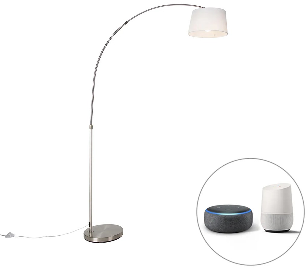Luk Inteligentna lampa łukowa stalowa z białym abażurem z tkaniny w tym Wi-Fi A60 - Arc Basic Nowoczesny Oswietlenie wewnetrzne
