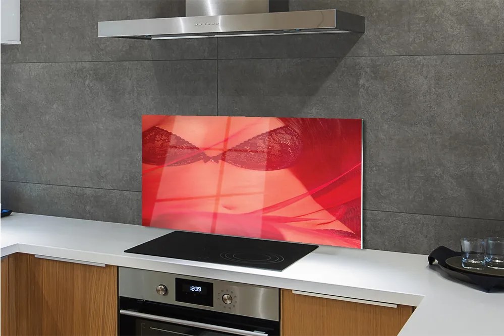 Panel szklany do Kuchni Kobieta pod Czerwonym Tiulem