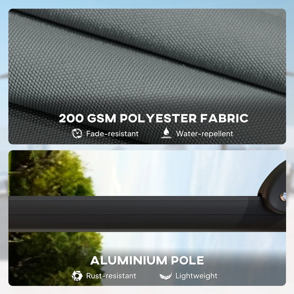 Outsunny Aluminiowy parasol ogrodowy Ø244cm z korbą, stojakiem, wodoodporny, obrotowy 360°, ciemnoszary | Aosom PL