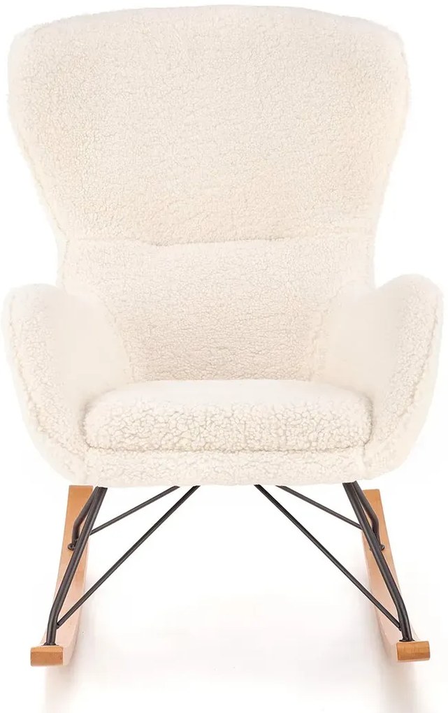 Kremowy fotel bujany boucle na drewnianych płozach P0-T37