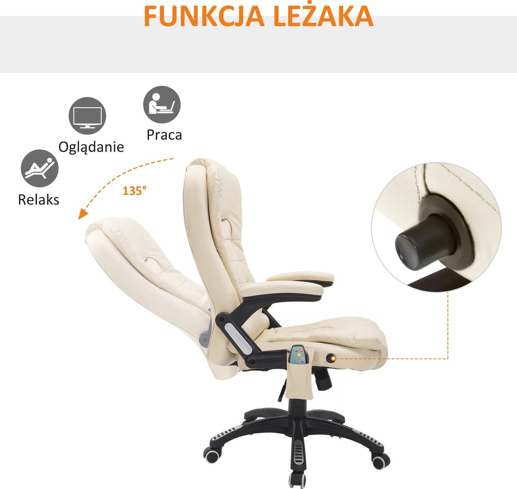 HOMCOM Krzesło biurowe ergonomiczne Masażu fotel biurowy fotel obrotowy z funkcją ogrzewania Beżowy | Aosom PL