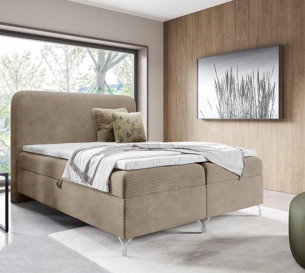 Beżowe łóżko z pojemnikiem 5 rozmiarów N5-R58
