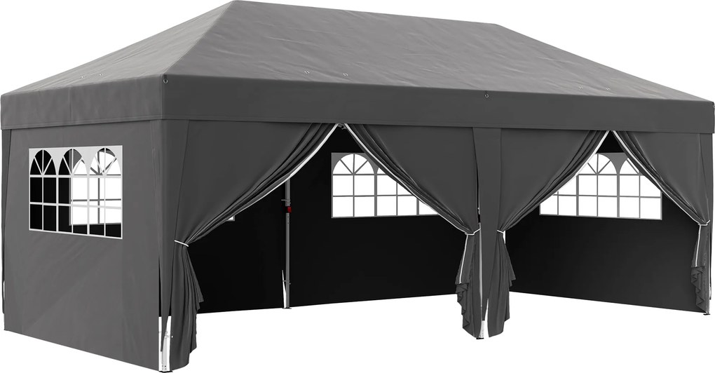 Outsunny Pawilon ok. 6x3m Stabilny Zimoodporny Pop-up Składany Pawilon z Oknami, Drzwiami na Zamek, Ściankami, Ochroną UV | Aosom PL