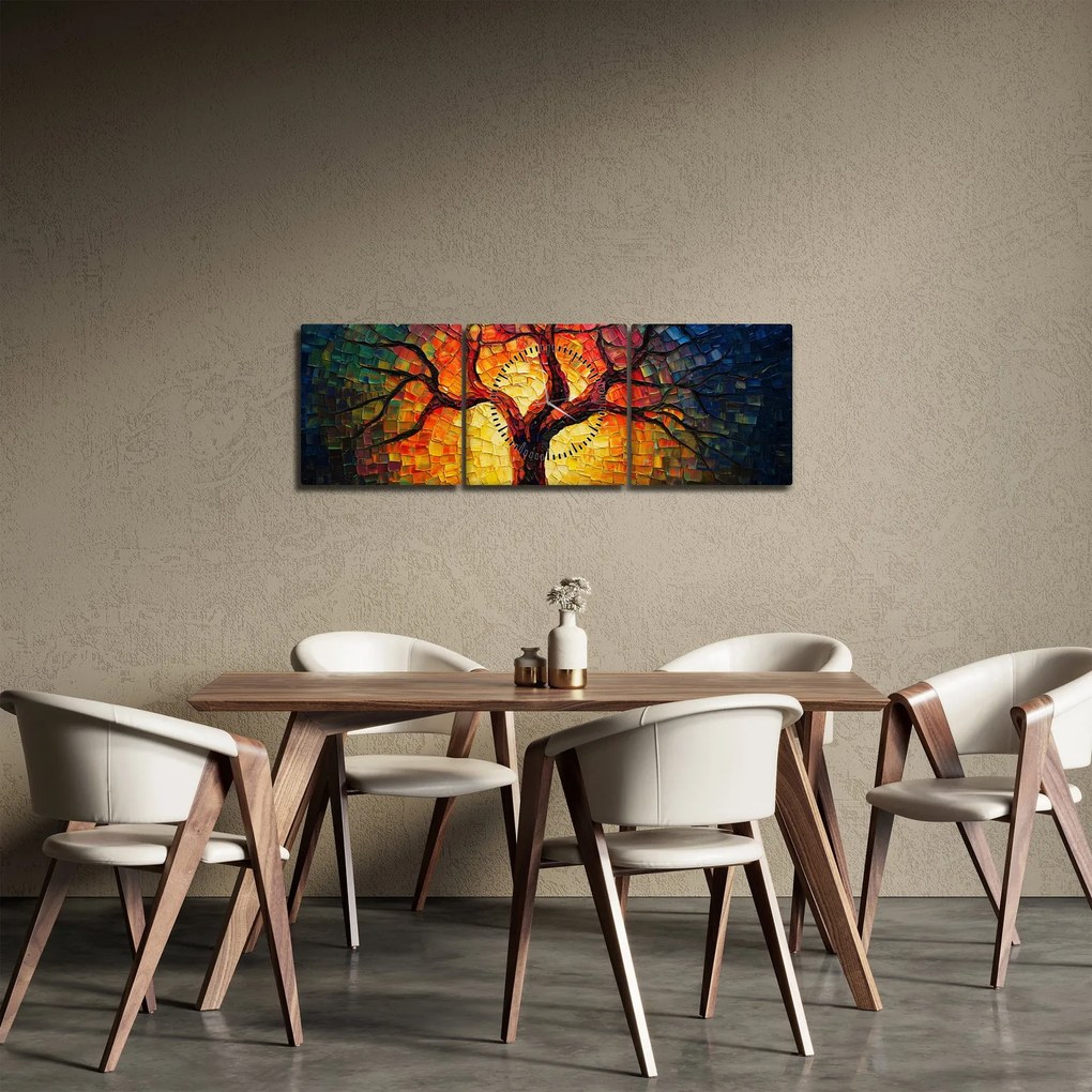 Obraz - Drzewo życia w mozaice (z zegarem) (90x30 cm)