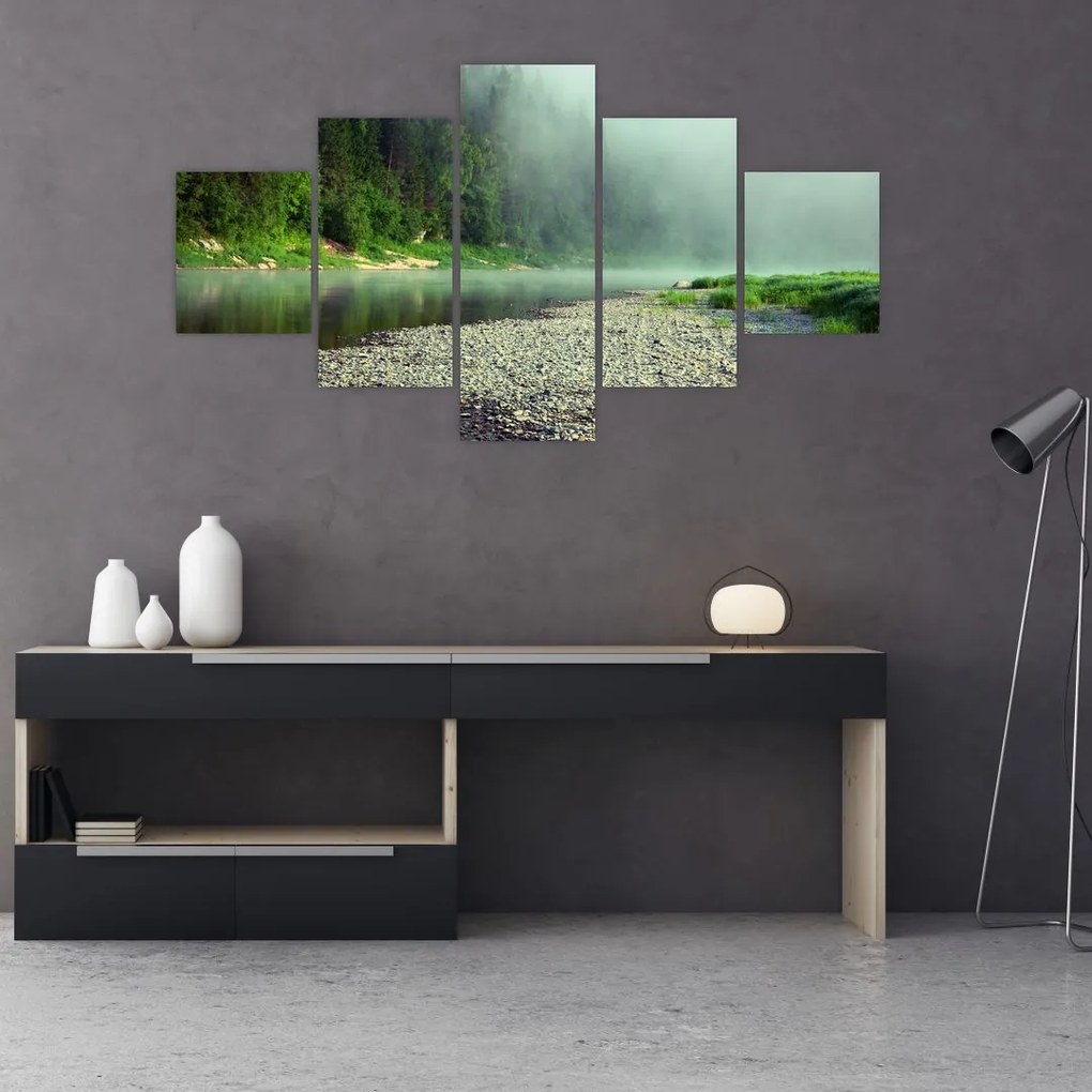 Obraz - rzeka przy lesie (125x70 cm)