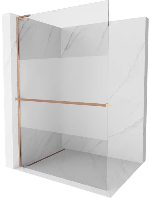 Mexen Kioto+ L ścianka prysznicowa z półką Walk-in 110 x 200 cm, transparent/szron, miedź szczotkowana - 800-110-123-65-35