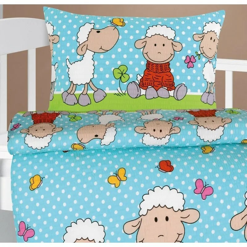 Bellatex Baby pościel z krepy Agata Sheepniebieska, 90 x 135 cm, 45 x 60 cm