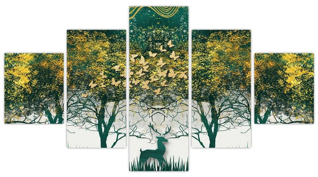 Obraz - Jelenie w zielonym lesie (125x70 cm)