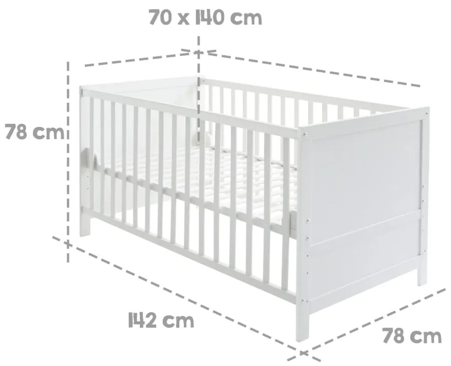 Białe łóżeczko z baldachimem 70x140 cm – Roba