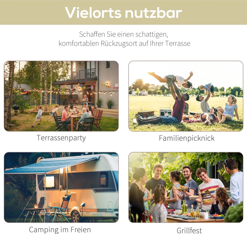 Altana Ogrodowa z Markizą Składanym Bokiem Ochrona UV Stabilna Konstrukcja 3mx25m | Aosom PL