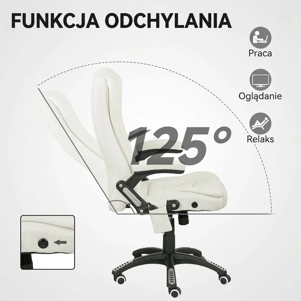 Vinsetto Ergonomiczny Fotel Biurkowy z Funkcją Masażu, 68 x 72 x 110–120 cm, Kremowy