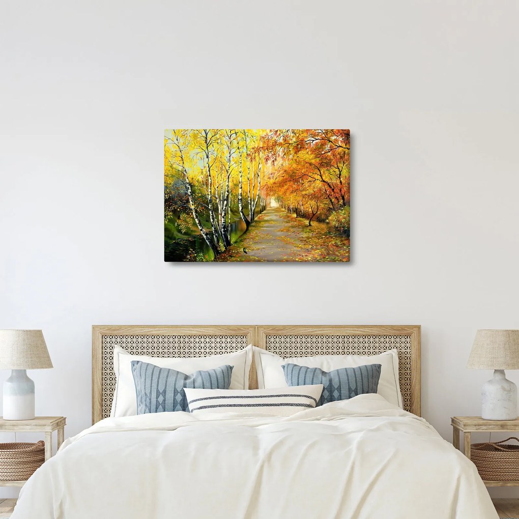 Obraz - Romantyczna aleja wzdłuż wody, obraz olejny (70x50 cm)