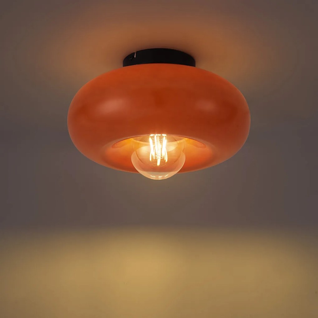 Retro Lampa Sufitowa Czarna z Pomarańczowym Szkłem 30cm - Glaze