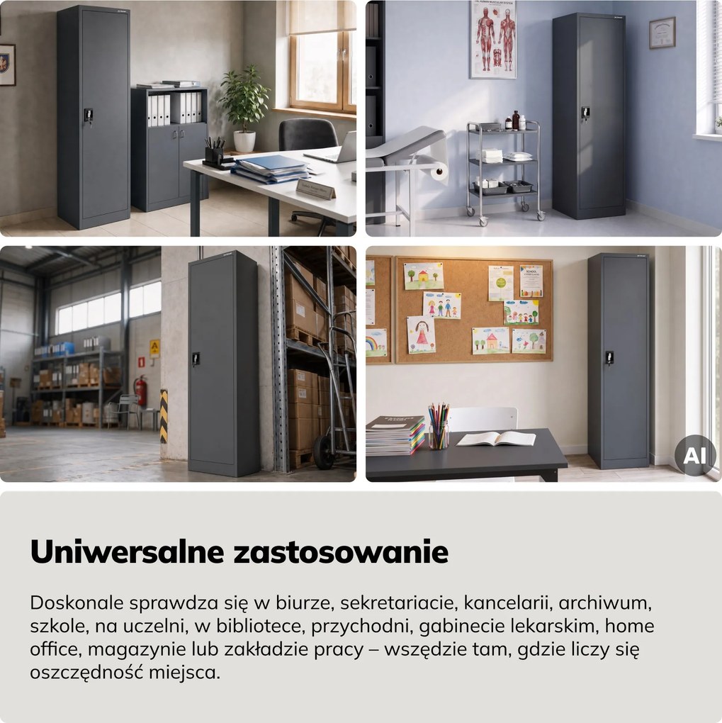 Szafa na akta kartotekowa na klucz wysoka antracytowa, 450x2200x400 mm: ALEX H2200