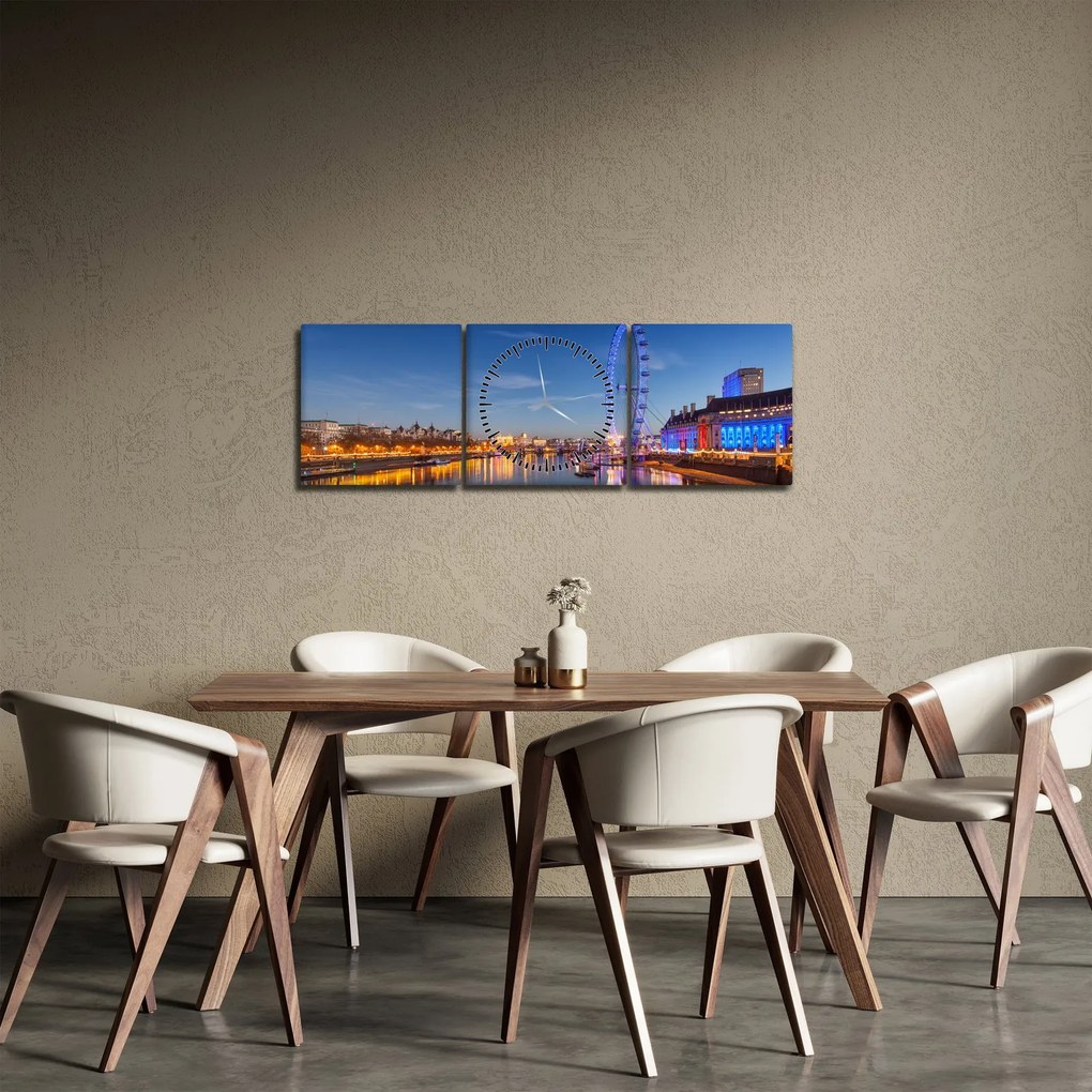 Obraz London Eye (z zegarem) (90x30 cm)