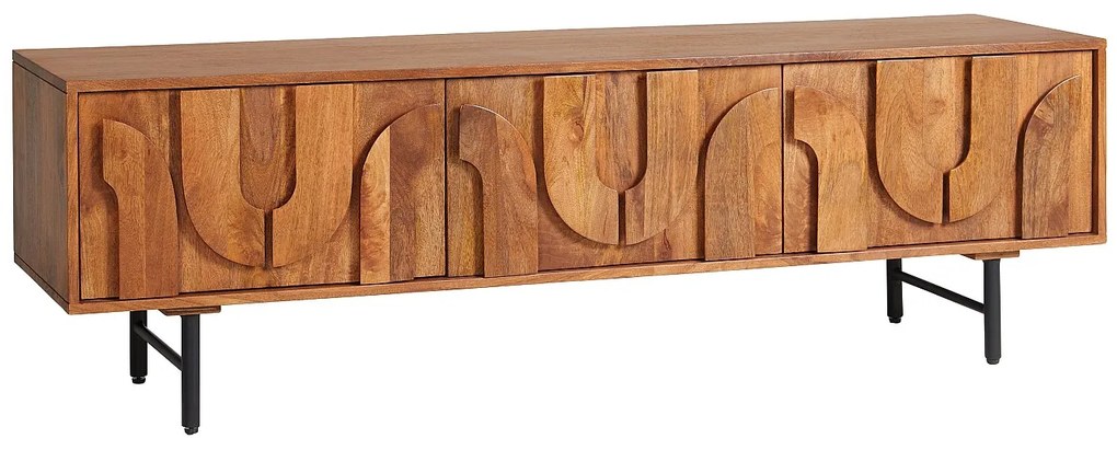 Szafka RTV 3-drzwiowa z drewna mangowca i czarnego metalu - Naturalny - MIZORAM