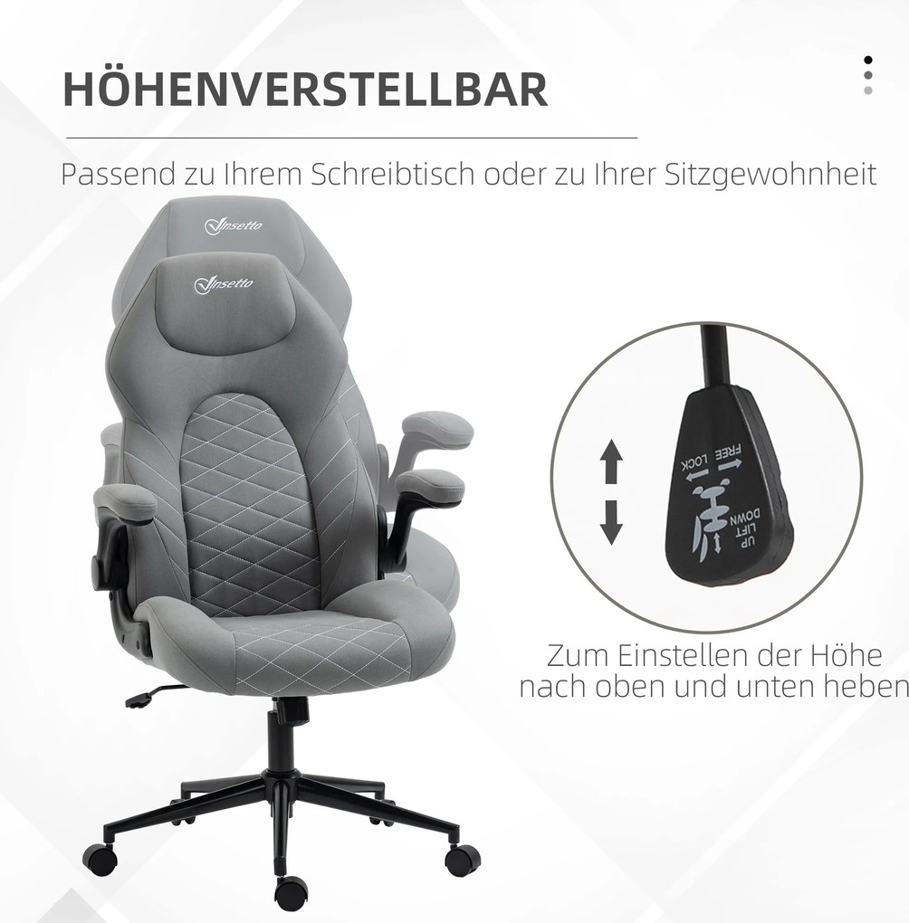 Vinsetto Krzesło Biurowe do Biurka Regulacja Wysokości Podłokietnik 3D 3 Poziomy Siateczka Szare | Aosom PL