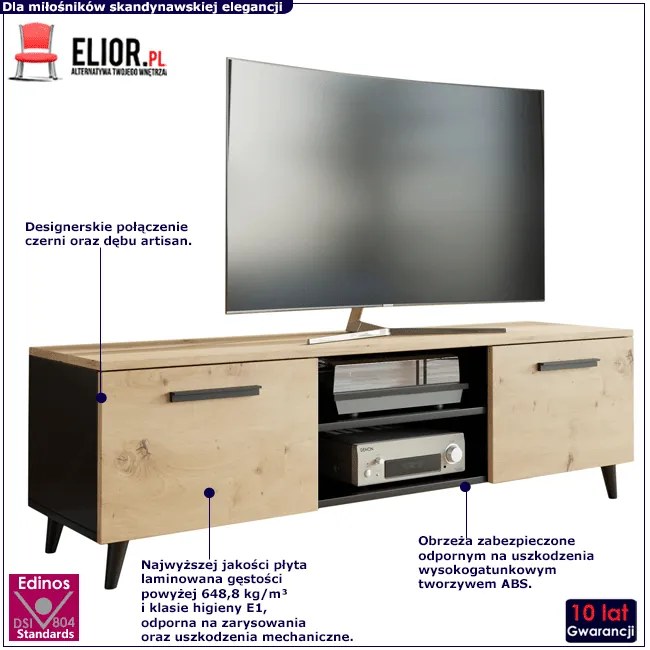 Szafka RTV na nóżkach do salonu dąb artisan - Nivegi 3S