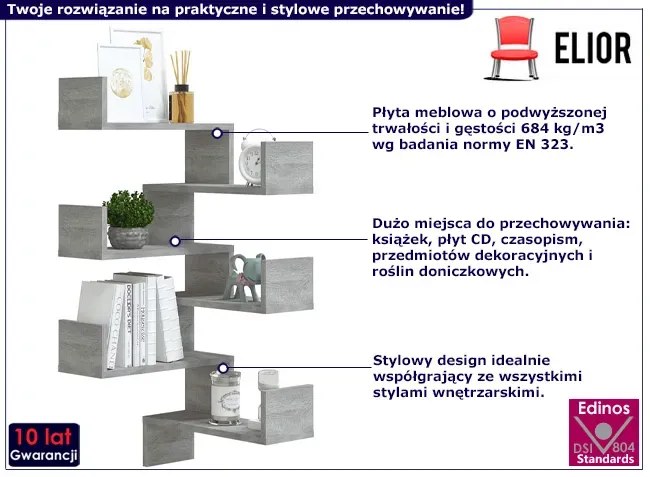 Ścienna półka narożna szary dąb - Fiordes