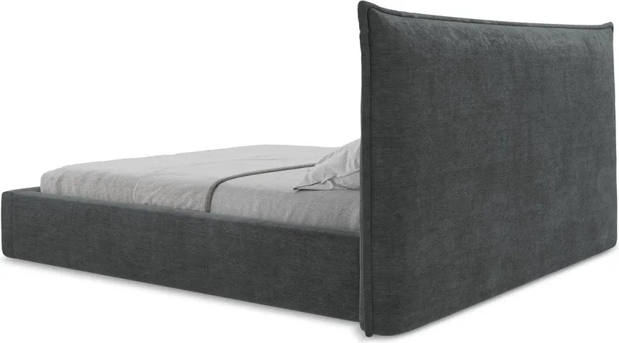 Ciemnoszare tapicerowane łóżko dwuosobowe ze schowkiem ze stelażem 140x200 cm Esala – Makamii