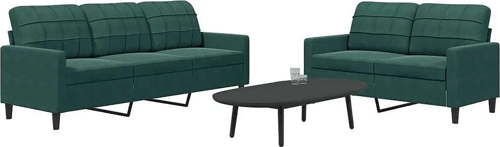 Komplet Sof 2 i 3 Miejsca w Ciemnozielonym Aksamicie z Poduszkami - Wygodny i Solidny