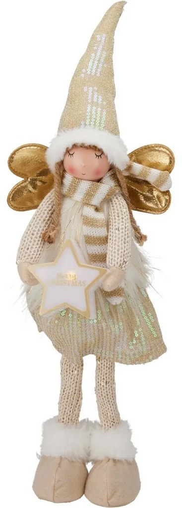 Świąteczny aniołek stojący ze świecącą gwiazdą, 55 cm, ciepła biała