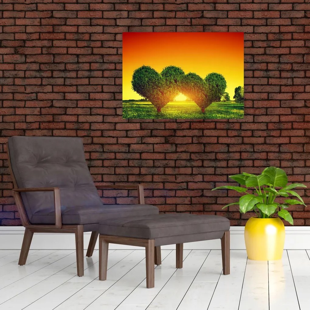 Obraz na szkle - Serce w koronach drzew (70x50 cm)