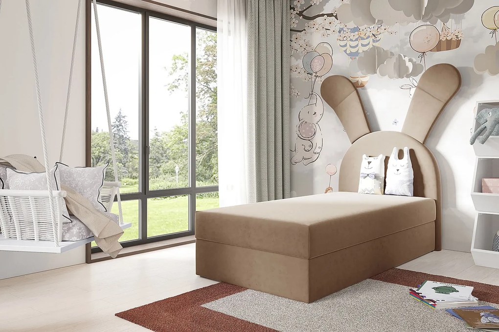 Brązowe łóżko dziecięce z uszami 100x200 cm R5-N79