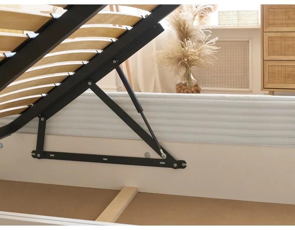 Beżowe tapicerowane łóżko dwuosobowe ze schowkiem ze stelażem 180x200 cm Jade – Bobochic Paris