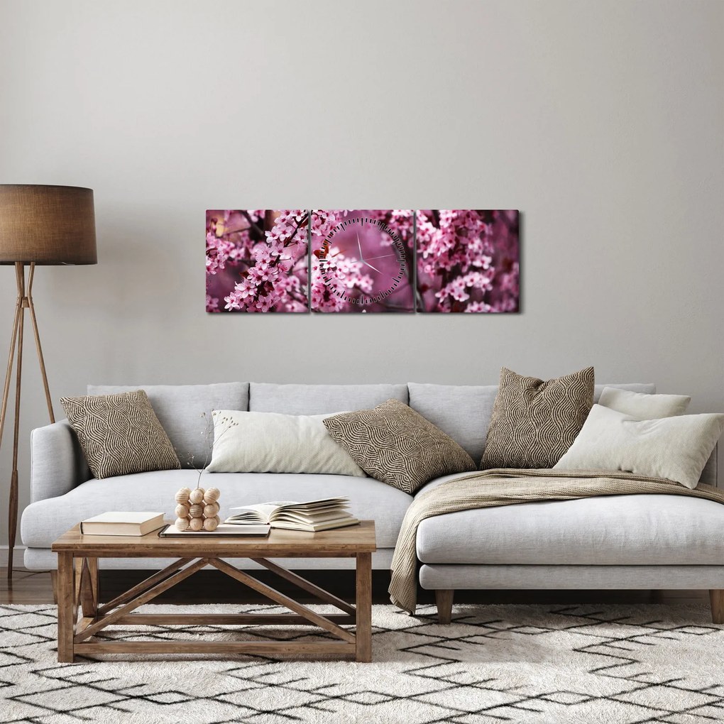 Obraz - Różowa sakura (z zegarem) (90x30 cm)