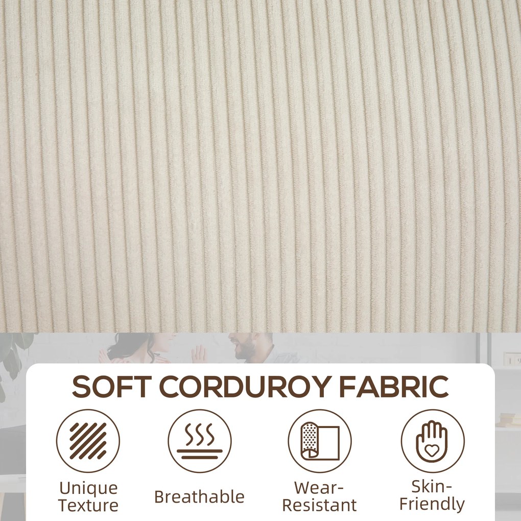 HOMCOM 3-osobowa Sofa z Pokryciem z Kordu, Sofa do Salonu ze Sprężynami, do 400 kg, 227 x 84 x 87 cm, Kremowa