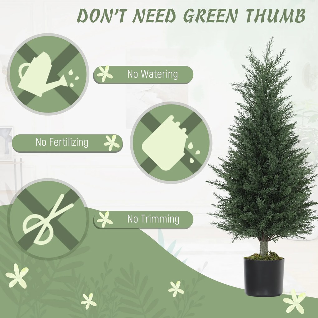 HOMCOM 2-częściowy zestaw sztucznych cyprysów, 362 plastikowe liście, doniczka, odporny na UV, zielony | Aosom PL