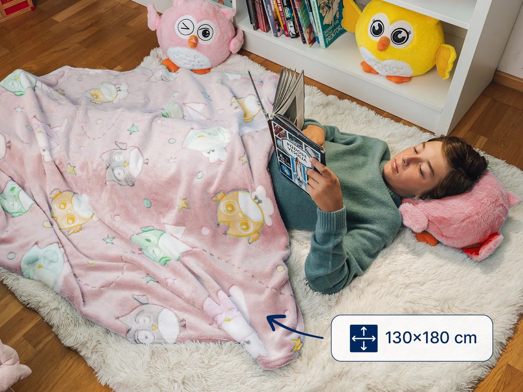 WARM HUG KOC I PODUSZKA DLA DZIECI SOWA PSOTNA różowy