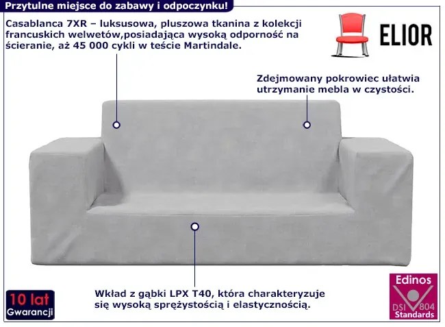 Jasnoszara sofa dla dzieci z pluszowym pokrowcem - Hallker 3X