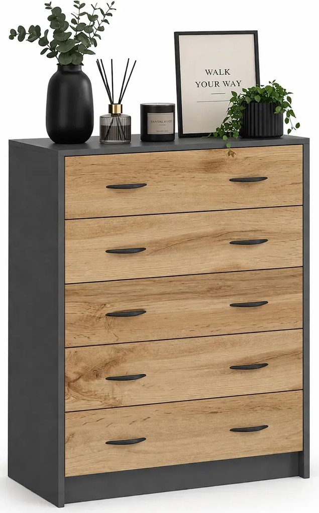 Pięciopoziomowa Szafka Na Buty Antracyt + Dąb Wotan G2-M79