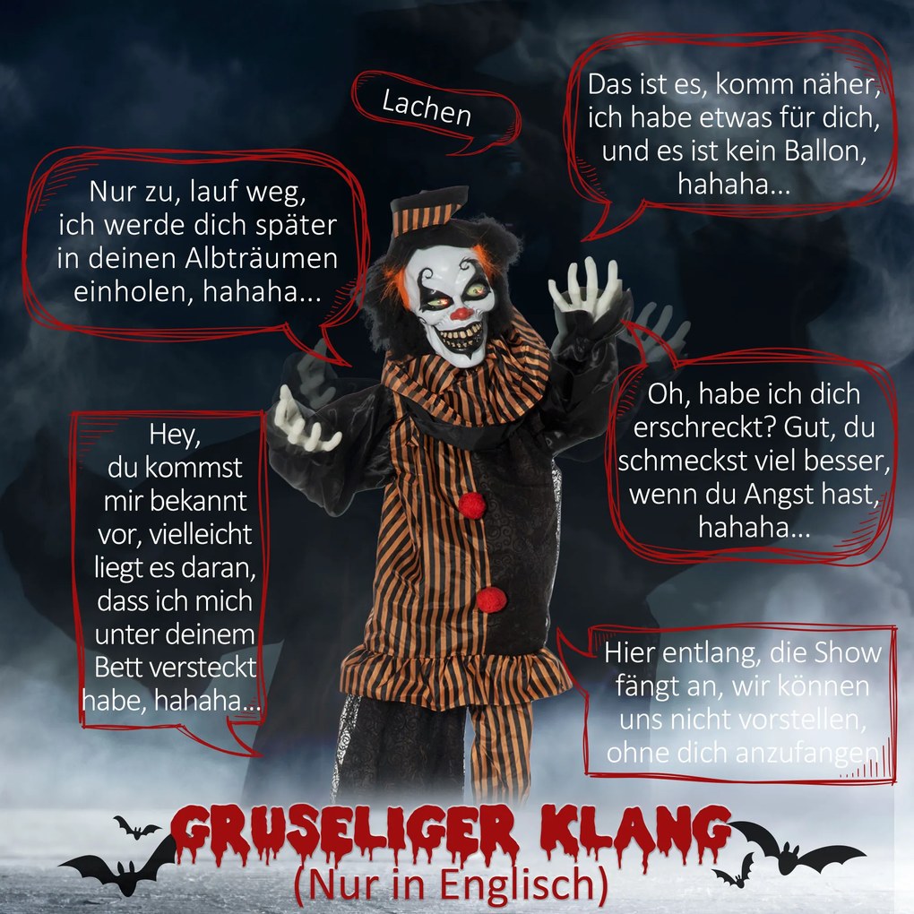 Outsunny Dekoracja Halloween Horror Clown ze specjalnymi efektami i dźwiękiem 100 cm x 18 cm x 153 cm