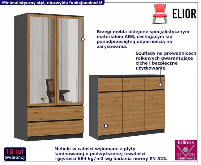 Industrialny zestaw komoda i szafa antracyt + dąb artisan B2-G07