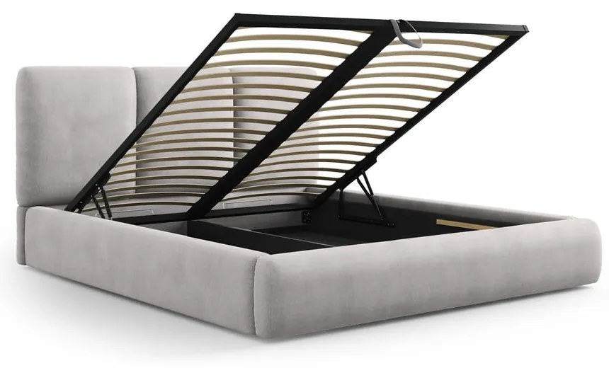 Jasnoszare tapicerowane łóżko dwuosobowe ze schowkiem i stelażem 180x200 cm Brody – Mazzini Beds