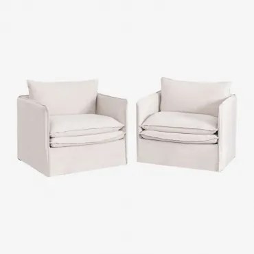 Zestaw 2 Foteli Grace Z Lnu I Bawełny Tkaniny Distressed White - Sklum
