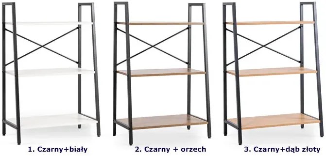 Metalowy niski regał na książki czarny + orzech E5-S23