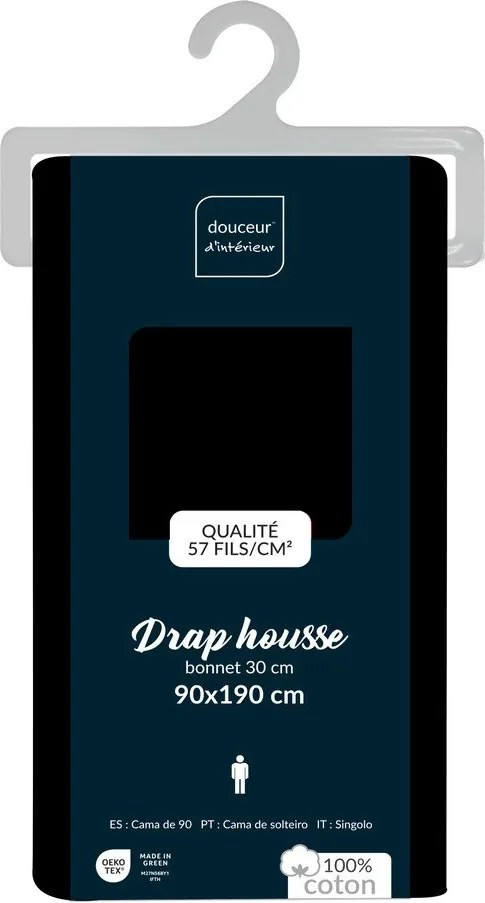 Czarne bawełniane prześcieradło z gumką 90x190 cm Lina – douceur d'intérieur