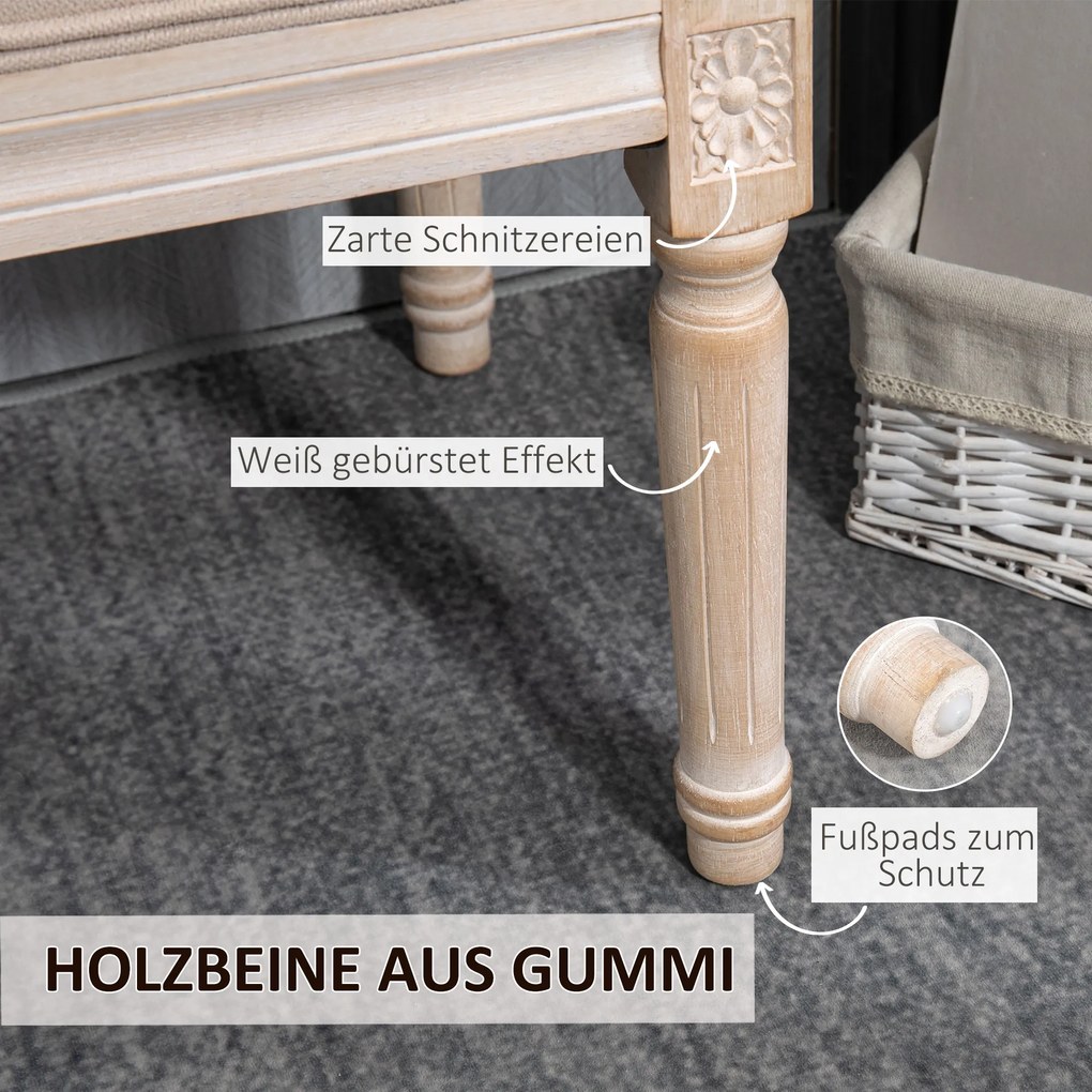 HOMCOM Pufa Tapicerowana Vintage 80x40x43cm Beżowa z Guzikami Wykończenie Lniane Wytrzymała do 120kg do Sypialni | Aosom PL