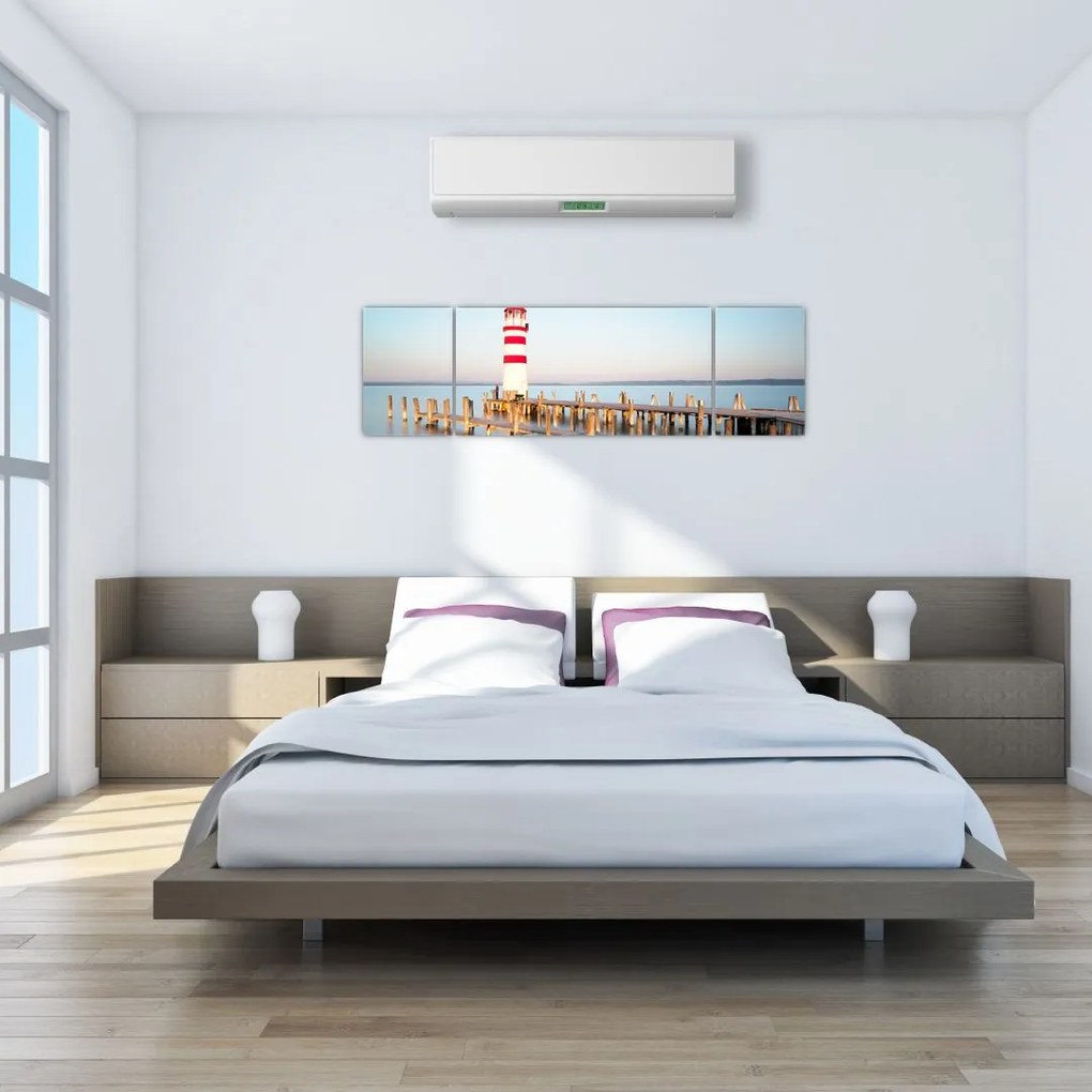 Obraz latarni morskiej o świcie (170x50 cm)